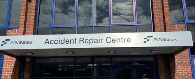 The image shows Finesse accident repair centre building in Bracknell